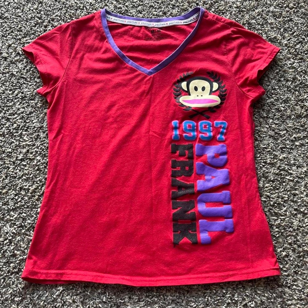 Paul Frank Julius Monkey Red V-Neck Baby Tee Graphic T-Shirt Y2K Women's Size M